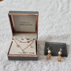 Liz Claibourne Gold Filled Earwire Pierced Earrings And Believe Brilliance Set